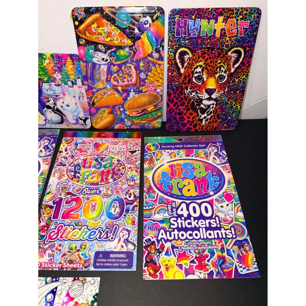 Lisa Frank Sticker Books and Puzzle Bundle Hunter Leopard Neon Rainbow 7pc Set